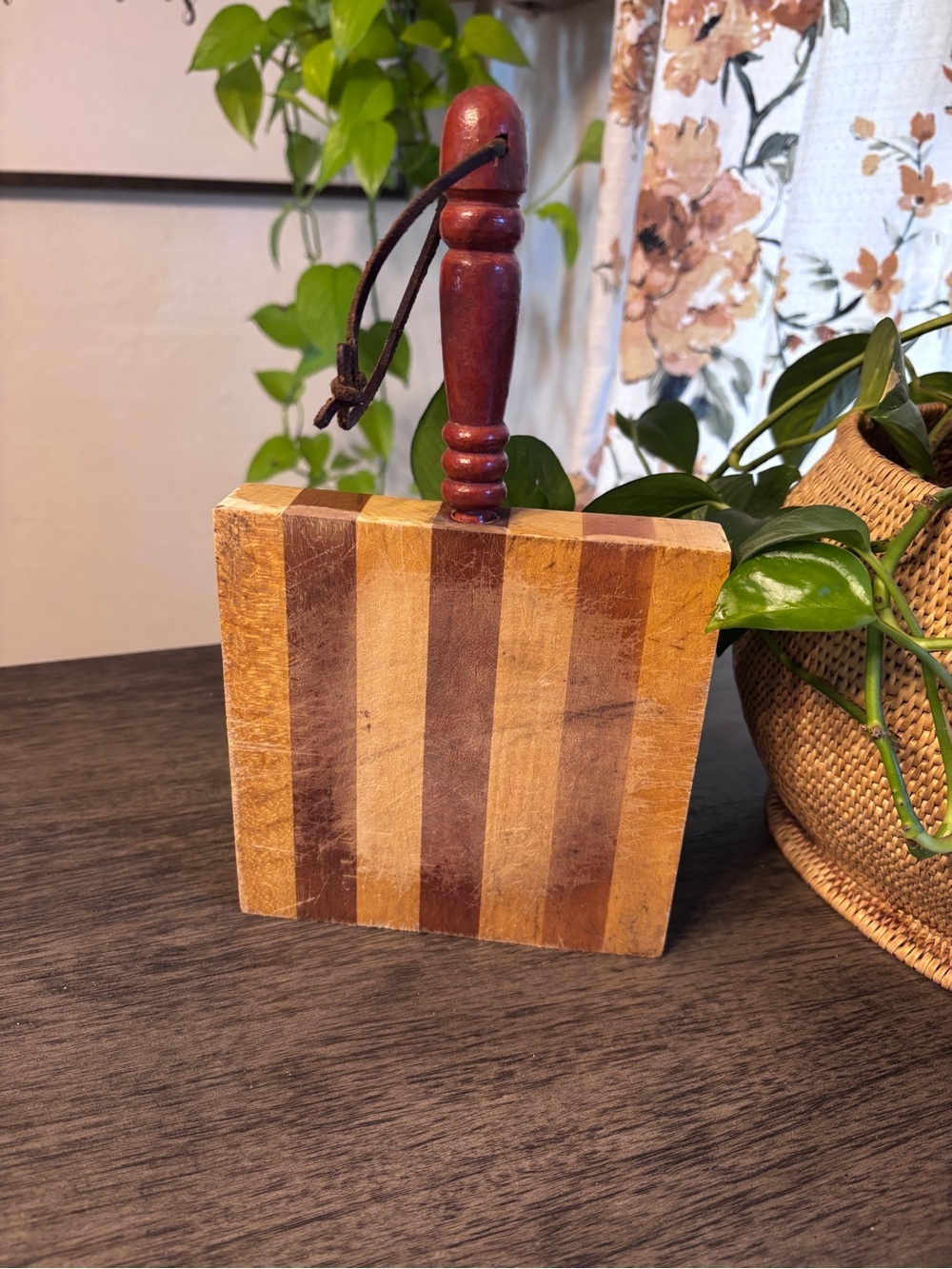 Striped Wooden Handled Serving Board